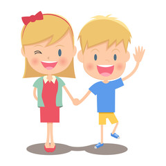 手をつなぐ男の子と女の子