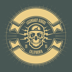 Bikers event or festival emblem with skull and space for text