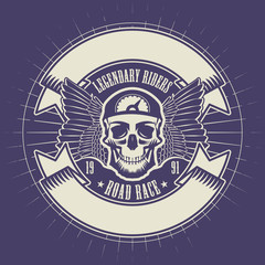 Bikers event or festival emblem with skull