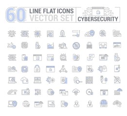 Fototapeta na wymiar Vector graphic set. Icons in flat, contour, thin, minimal and linear design.Cybersecurity. Protection of virtual electronic data, operations.Concept illustration for Web site.Sign, symbol.