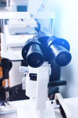 Equipment for ophthalmology. Computer and optical equipment for testing eyesight in the clinic.