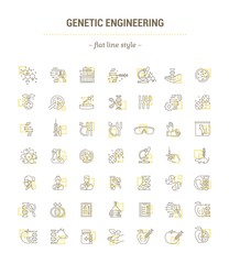 Vector graphic set. Icons in flat, contour, thin, minimal and linear design.Genetic Engineering. Human DNA, cloning, reproduction, research laboratory.Concept illustration for Web site.Sign, symbol.