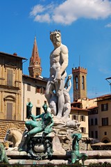 Fototapeta na wymiar Gorgeous statue on the historic market square in Florence in Italy