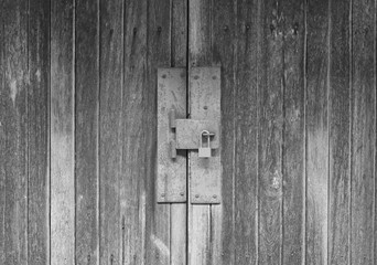 Door wood with key locked, Black and white tone