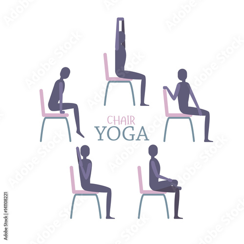 "Vector illustration of man or woman sitting on a chair in yoga poses