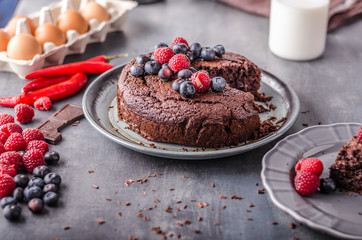 Brownies cake with chilli and berrries