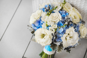 Wedding bouquet of yellow roses and other flowers