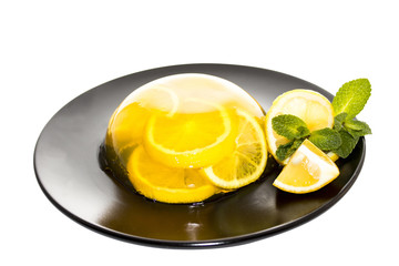 Lemon jelly on dark plate