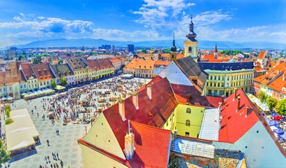 Aerial view over Sibiu,  Transylvania, Romania