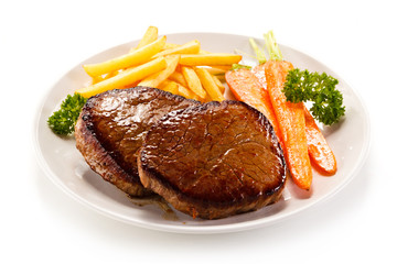Roast steaks with french fries
