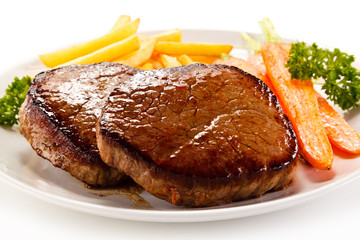 Roast steaks with french fries