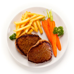 Roast steaks with french fries