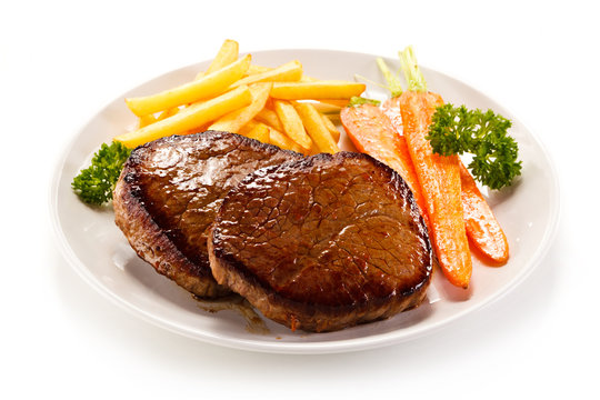 Roast steaks with french fries