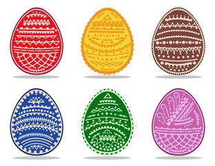 Set of painted Easter eggs. Spring holidays. Vector illustration.