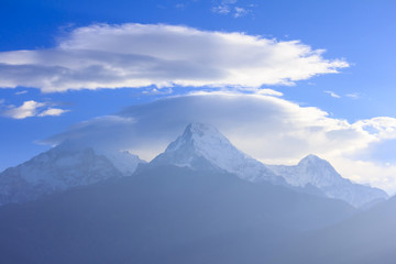 Fototapeta na wymiar Annapurna mountain range view from Poonhill, famous trekking destination in Nepal.
