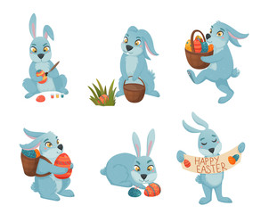 Fototapeta na wymiar Easter Bunnies Cartoon Collection