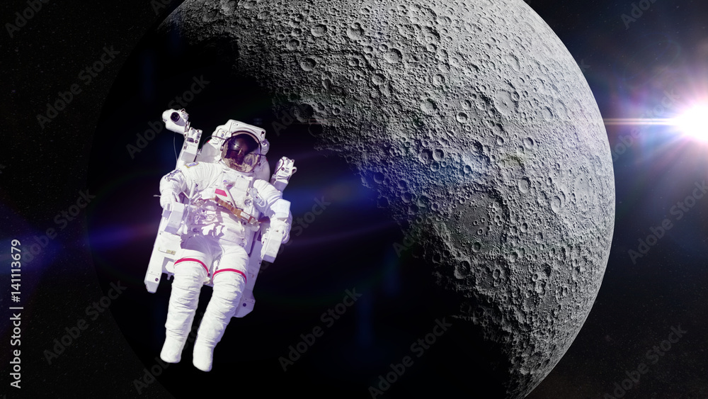Canvas Prints astronaut in front of the far side of the moon (3d illustration, elements of this image are furnishe