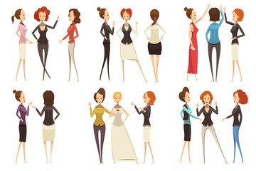 Groups Of Businesswomen Cartoon Style Set