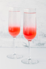 Raspberry cocktail with white wine. Romantic concept