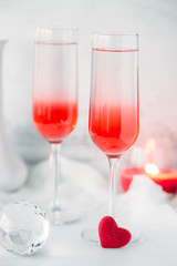 Raspberry cocktail with white wine. Romantic concept