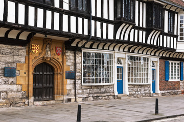 Half-timbered mediaeval building of St William's College in York, UK
