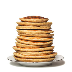 High stack of Oat pancakes on a plate