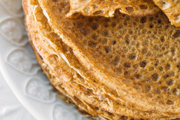 Pancakes or crepe in a frying pan. Fresh, delicious dessert