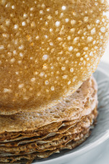 Pancakes or crepe in a frying pan. Fresh, delicious dessert