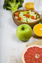 Food for diet  on a wooden table.