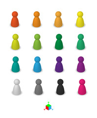 Different leisure game pawn figures, concept for diverse group of people. Cutout, isolated on white. © Grey Ibex