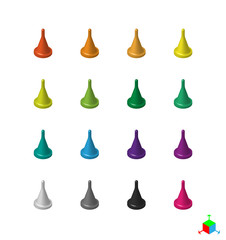 Figures for the Board game, vector. A set of chips of different colors. 3D. Design element. Isolated on a white background.