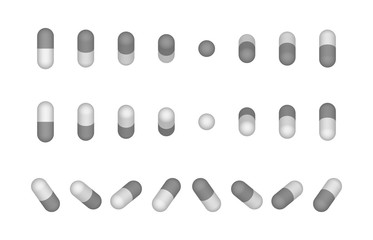Capsules set of grey and white medical in different positions vector illustration