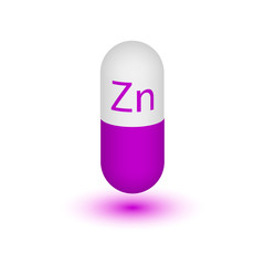 The icon of the mineral zinc. Capsule pills 3D vector molybdenum mineral and vitamin complex. A healthy lifestyle medical and food additive. Two-color capsules. Design element.