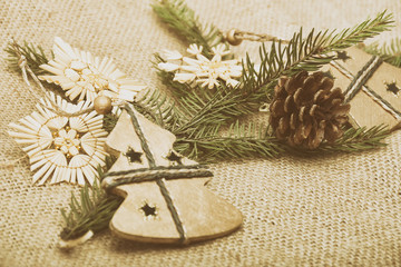 Rustic christmas decoration. Old camera style