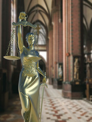 Sinful church conceptual idea with Lady of justice