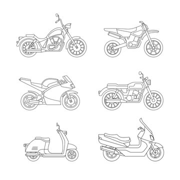 Motorcycle and scooter line icons set.