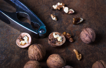 Walnuts close-up, walnuts on a dark background