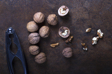 Walnuts close-up, walnuts on a dark background