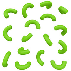 Abstract simple geometric shapes isolated on white background. Cartoon cute children forms. Colorful funny realistic glossy style. Plastic reflective material. 3D render.