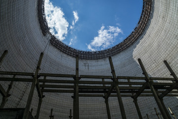 Inside a cooling tower in the ghost town Pripyat in the Chernobyl Exclusion Zone which was...