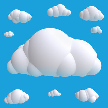 Stylized funny cartoon cloud. Children clay, plastic or soft toy. 3d illustration