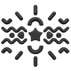 Abstract ethnic tribal pattern, simple geometric shapes isolated on white background. Cartoon cute children forms. Colorful funny realistic glossy style. Plastic reflective material. 3D render.