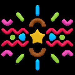 Abstract vertical smooth curved lines, simple geometric shapes isolated on black background. Cartoon cute children forms. Colorful funny realistic glossy style. Plastic reflective material. 3D render.