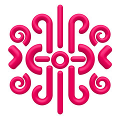 Abstract ethnic tribal pattern, simple geometric shapes isolated on white background. Cartoon cute children forms. Colorful funny realistic glossy style. Plastic reflective material. 3D render.