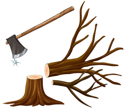 Chopping wood with axe