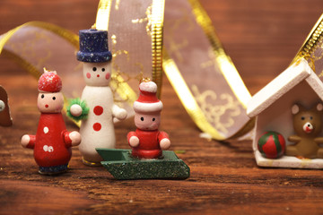 Christmas decorations and ornament on wooden background