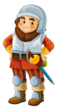 cartoon happy dwarf warrior standing and looking isolated illustration for children