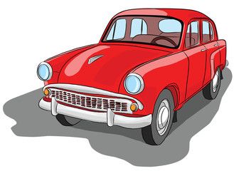 Fototapeta na wymiar Старый красный легковой ретро автомобиль, иллюстрация