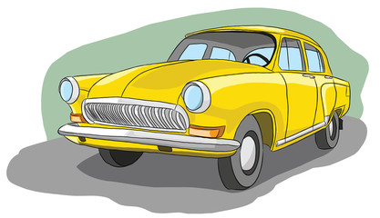 Старый желтый легковой ретро автомобиль, иллюстрация