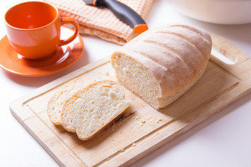 Wheat homemade fresh bread, selective focus